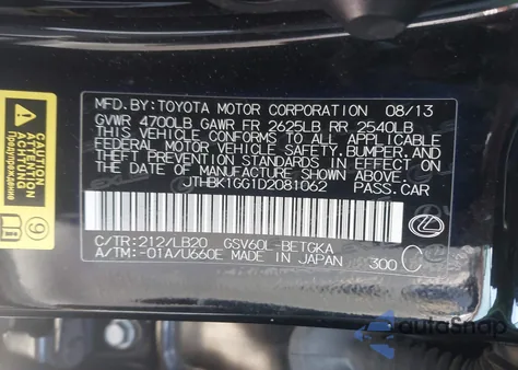 2013 Lexus Es 350 z USA, uszkodzony, nr VIN JTHBK1GG1D2081062